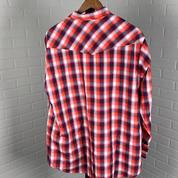 High Noon Shirt Mens XLarge Orange‎ Blue Plaid Pearl Snap Western Cowboy Cotton - Picture 3 of 9